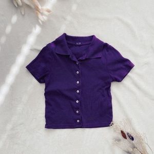 NWOT Brandy Melville Purple Caroline Collar Button Top